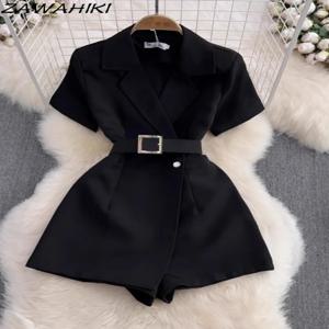 한국어 점프 슈트 여성 기질은 여성 솔리드 붕대를위한 칼라 정장 점프 슈트를 거절 Ropa Mujer Office Lady Women Clothes