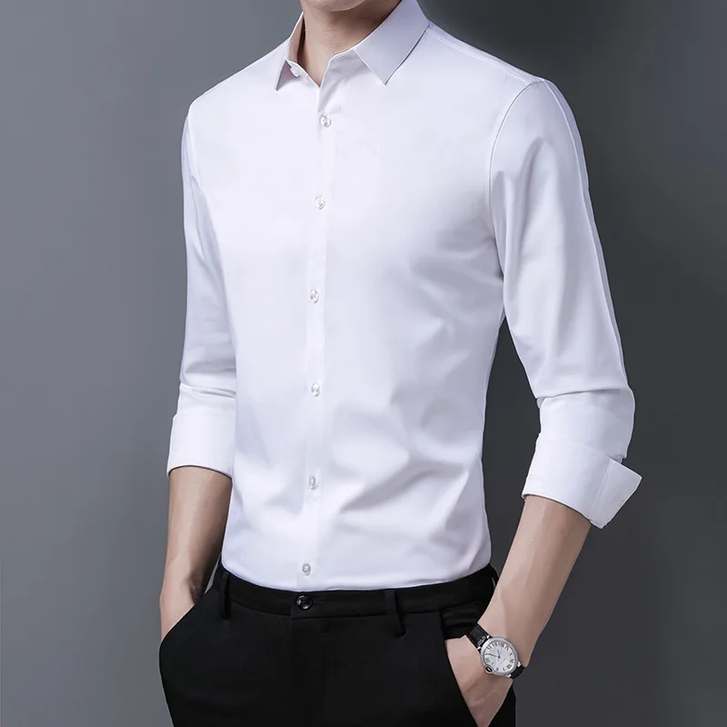 남성 캐주얼 패션 비즈니스 단색 긴팔 셔츠