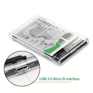 노트북 PC용 외장 HDD 케이스, USB 3.0, 5Gbps 2.5 인치 투명 하드 디스크 케이스, SATA HDD SSD 저장 케이스, SSD 없음