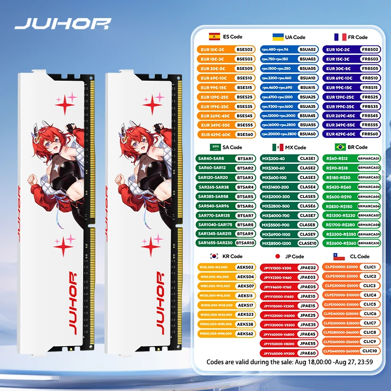 JUHOR Memoria Ram DDR4 16G 8G 3200MHz 3600MHz 8GX2 16GX2 데스크탑 게임 키트 메모리