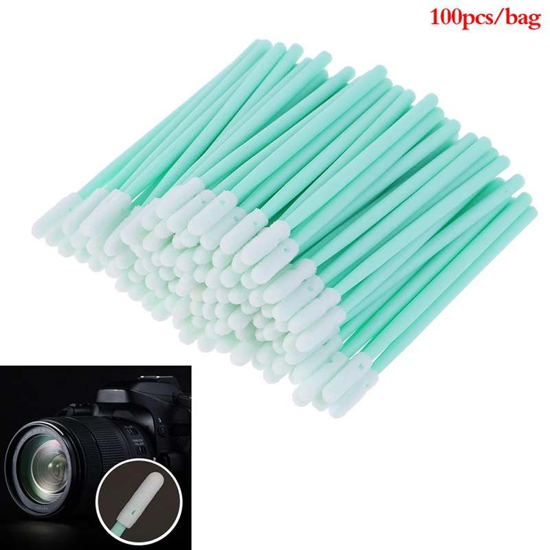100Pcs 836D 산업용 먼지없는 정화 면봉 스폰지 면봉 녹색 PP 핸들 닦아 스틱은 카메라 렌즈를 청소할 수 있습니다