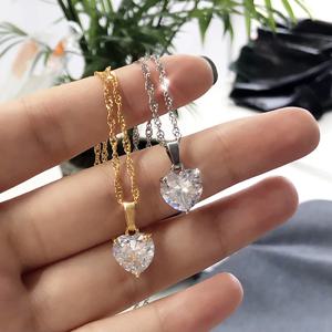 여성을위한 하트 목걸이 스테인레스 스틸 골드 도금 체인 지르콘 하트 펜던트 초커 목걸이 웨딩 Boho 쥬얼리 선물 Femme