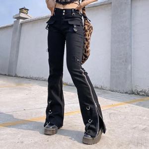 다크 펑크 Y2k 그런지 낮은 허리 Emo 청바지 몰 고딕 여성 블랙 패치 워크 전기 바지 패션 streetwear Alt 의류