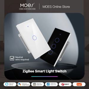 MOES 투야 지그비 라이트 스위치 터치 유리 패널, 내화성 중성선 필요, 알렉사 구글 홈과 리모컨 작동
