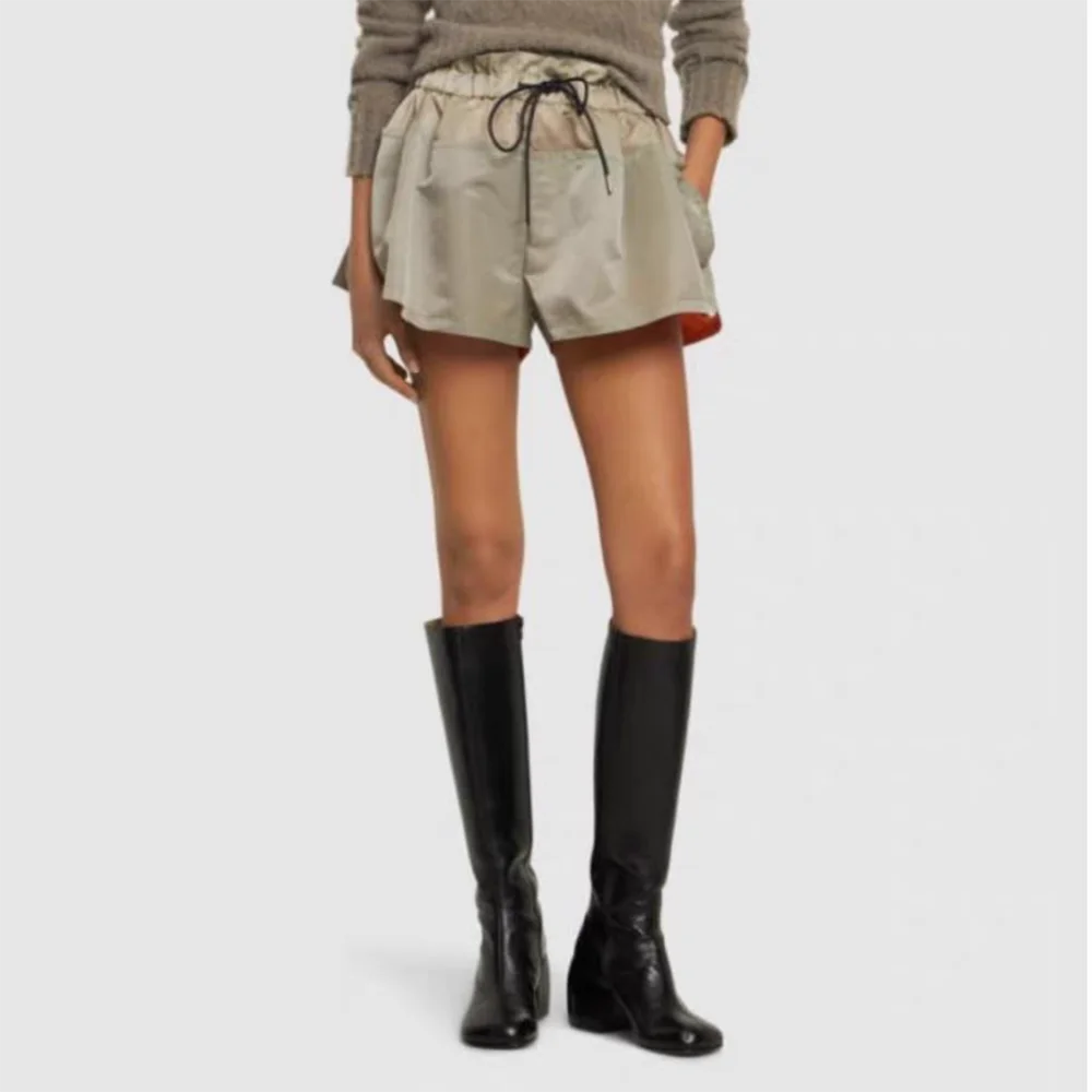 나일론 여성용 반바지 Y2k 포드 타입 Drawstring Tie 허리 패션 통근 캐주얼 Peplum 반바지 2024 Early Autumn New