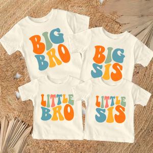 Big Bro Sis Little Bro Sis 인쇄 가족 매칭 티셔츠, 소년 소녀 형제 자매 옷, 어린이 상의 복장, 어린이 레트로 티 셔츠