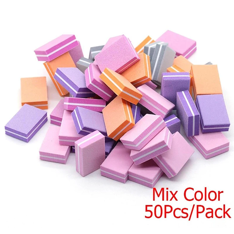 50Pcs 전문 미니 손톱 아트 버퍼 파일 100/180 사포 매니큐어 팁 케어 파일 샌딩 연마 액세서리 도구