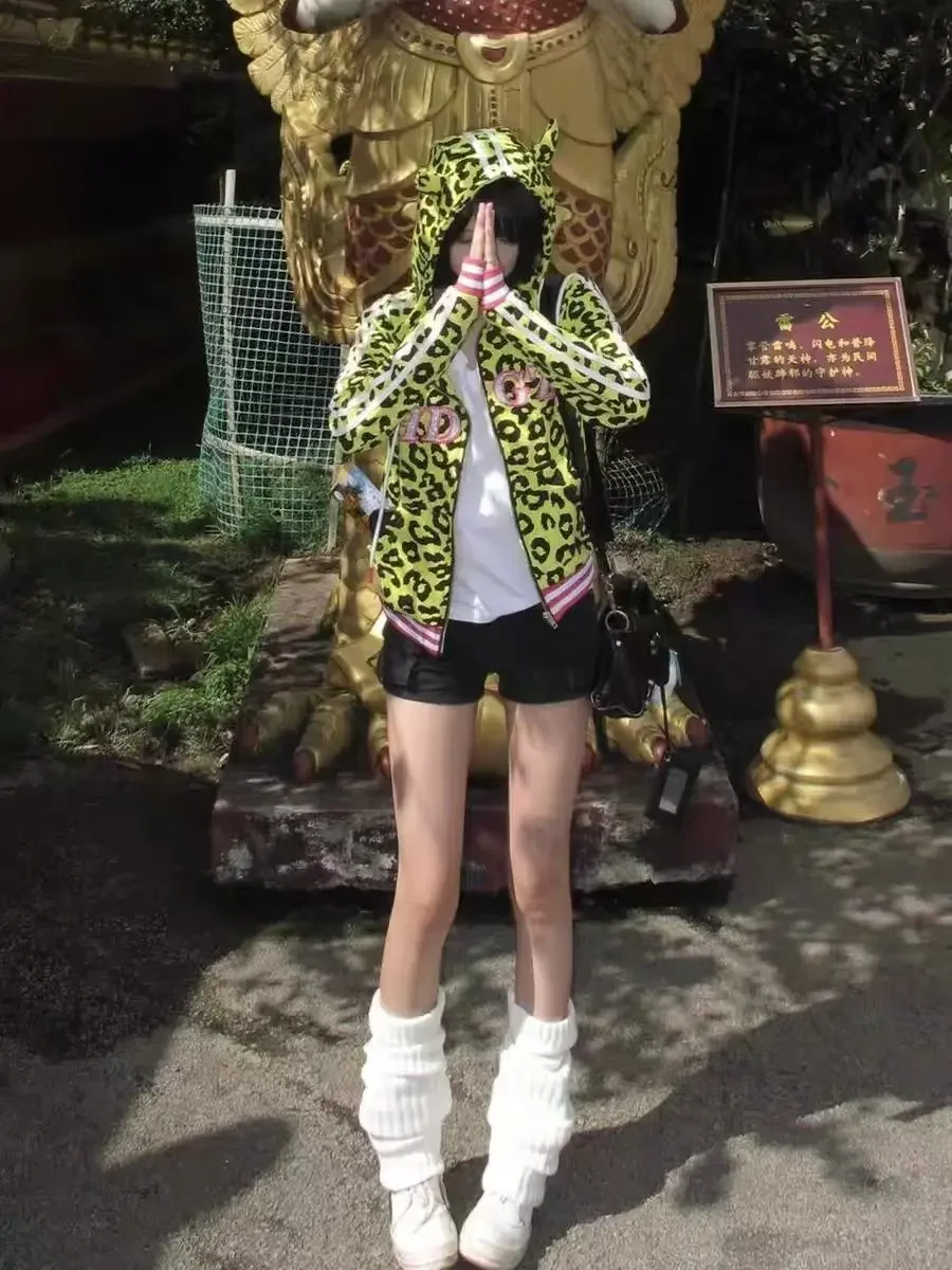 레오파드 무늬 집업 후드티, 하라주쿠 캐주얼 의류, 외투 맨투맨, 새로운 스타일의 아웃도어 의류, 여성 스웨터