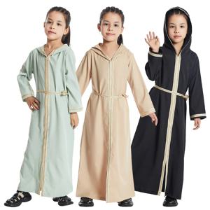 여자 후드 오픈 Abaya 봄 여름 블랙 Djellaba 캐주얼 후드 드레스 이슬람 어린이 이슬람 라마단 아랍어 기모노 Caftan 가운