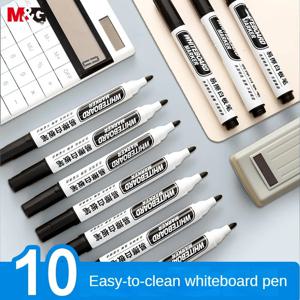 M&G 10pcs 지울 수있는 화이트 보드 마커 대용량 교육 회의 마커 사무실 용 마모 방지 팁 검정색