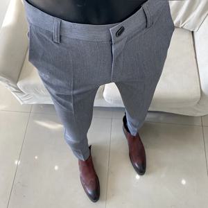 남성 드레스 바지 얇은 양복 바지 스트레치 슬림 정장 바지 Calça Masculina 솔리드 캐주얼 Pantalone Hombre 패션 남성 의류
