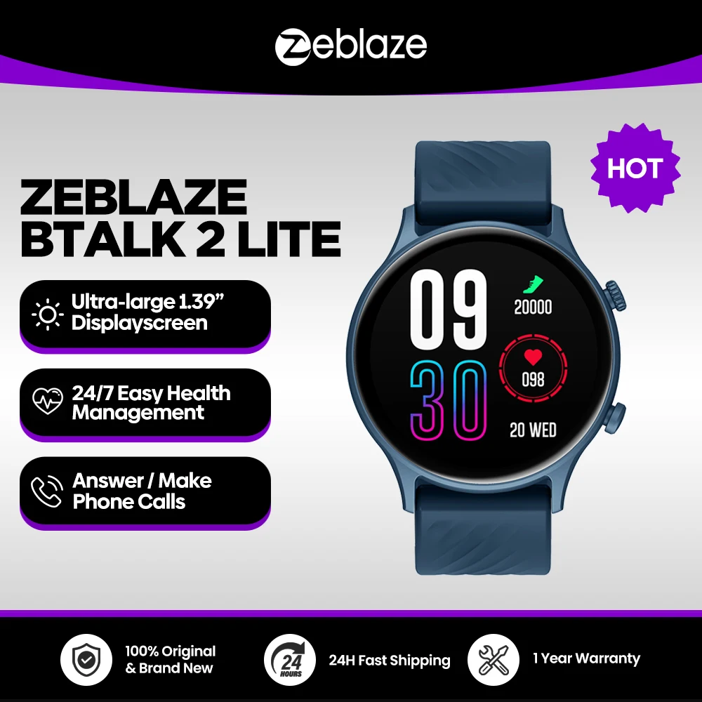 새로운 Zeblaze Btalk 2 Lite 음성 통화 스마트 시계 대형 1.39'' IPS 디스플레이 100개 이상의 스포츠 모드 건강 모니터링 Smartwatch