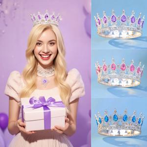 생일 파티, 케이크 액세서리, 꽃 액세서리, 휴일 선물에 적합한 둥근 실버 럭셔리 크리스탈 크라운
