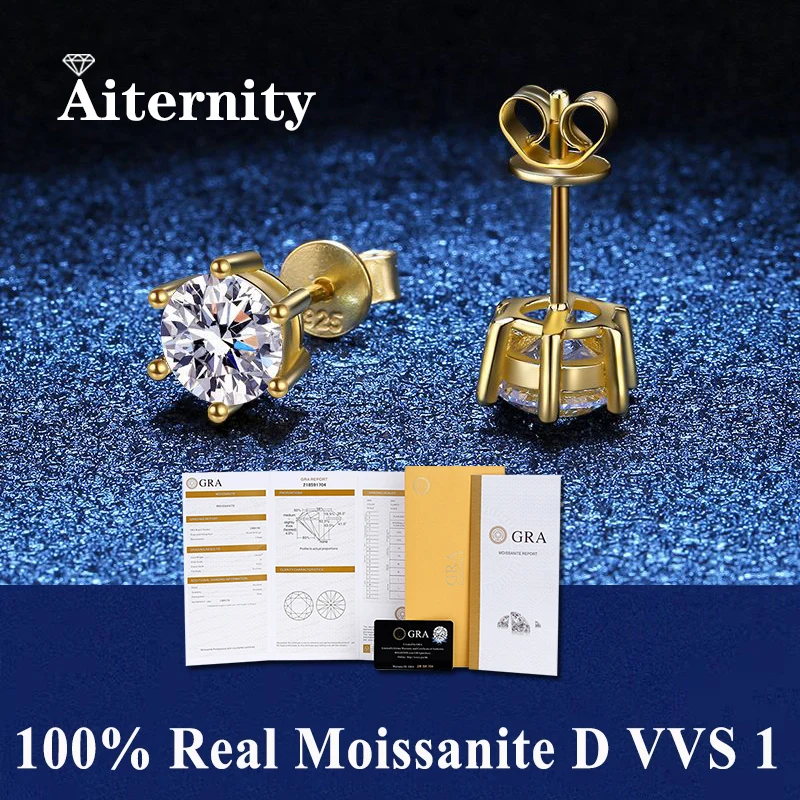 프로모션 100% 진짜 GRA Moissanite 귀걸이 스터드 2 인증서 VVS1 스털링 실버 여성용 18K 도금 쥬얼리