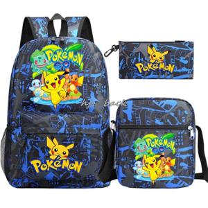 3 개/대 포켓몬 십대 학생 소년 소녀 어린이 학교 도서 가방 여성 남성 Bagpack 십대 Schoolbag 학생 노트북 여행 배낭