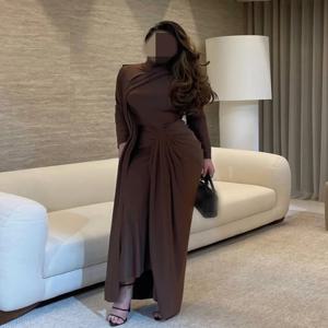 맞춤형 저지 플리츠 시스 하이 칼라 미디 드레스 맞춤형 행사 파티 심플 클래식 사이즈 이용 가능