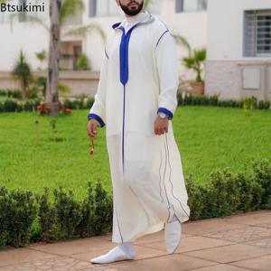 2025 남자 이슬람 패션 Abayas 파키스탄 Kaftan 후드 긴 가운 민족 스타일 느슨한 캐주얼 Jubba Thobe 중동 아랍 드레스