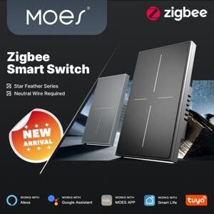 MOES 투야 지그비 스타 페더 스위치 US 스마트 에어 터치 (중성선 포함) 조명 장면 2in1 앱 원격 제어 (알렉사, 구글 홈 지원)