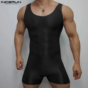 INCERUN 2025 남성 바디 슈트 솔리드 컬러 오 넥 민소매 스키니 Rompers 남성 Playsuits 섹시한 운동 Homewear 캐주얼 남성 바디 슈트