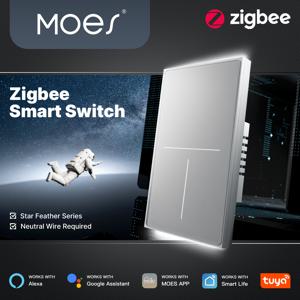MOES 투야 지그비 스타 페더 스위치 US 스마트 에어 터치 (중성선 포함) 조명 시나리오 2in1 앱 원격 제어 (알렉사, 구글 홈 지원)