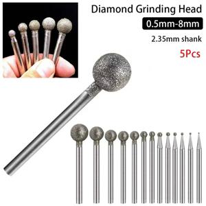 다이아몬드 라운드 버링 샌딩 드릴 비트, 연삭 헤드, 2.35mm 생크 조각, 정밀 조각 도구, 전기 연마기 부품, 0.5mm-8mm