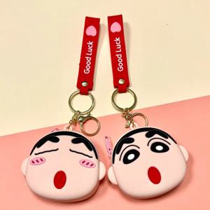 크레용 신짱 실리콘 동전 지갑 만화 귀여운 카와이 키 체인 작은 지갑 헤드폰 키 가방 학생 카드 가방 열쇠 고리