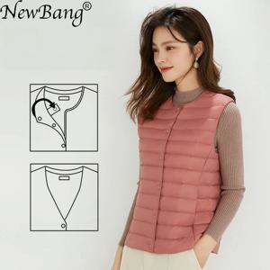 NewBang 90% 매트 패브릭 여성 따뜻한 조끼 울트라 라이트 다운 조끼 여성 양방향 양복 조끼 휴대용 따뜻한 민소매 겨울 라이너