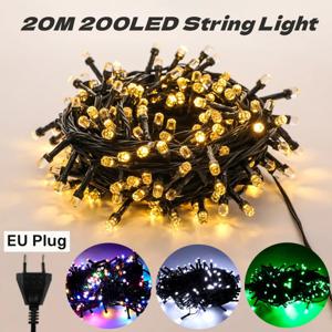 20M/롤 200LED 야외 LED 문자열 요정 빛 방수 블랙 케이블 EU 플러그 갈 랜드 램프 크리스마스 파티오 정원 장식 조명
