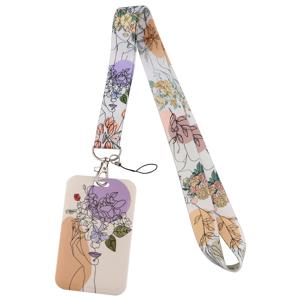 R2968 미니멀리스트 플라워 아트 패션 매는 밧줄 ID 배지 홀더 버스 패스 케이스 커버 슬립 은행 신용 카드 홀더 스트랩 카드 소지자