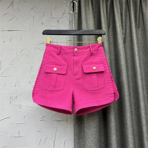 로즈 레드 하이 웨이스트 데님 반바지, 얇은 스플릿 버튼, 올 매치 A 라인 와이드 레그 카고 팬츠, 여성 단색 청바지, 2023 여름 패션