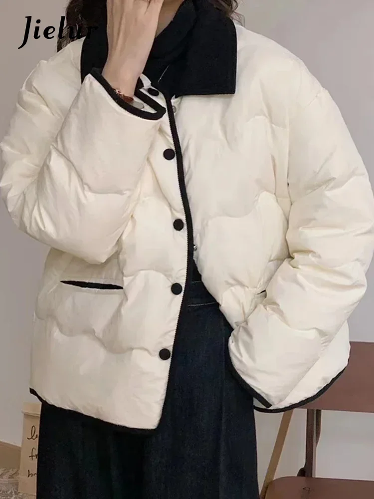 Jielur Ins 여성용 단추 루즈 코듀로이 파카, 패션 포켓, 5 색 싱글 브레스트, 캐주얼 여성 파카, 대비 색상 시크
