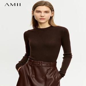 여성을위한 AMII 미니멀리즘 스웨터 2023 겨울 새로운 단순 슬림 피트 고탄력 터틀넥 따뜻한 솔리드 풀오버 여성 12323075