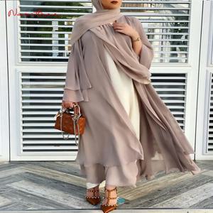 패션 쉬폰 아바야 기모노 두바이 이슬람 카디건 Abayas 여성 캐주얼 가운 여성 이슬람 의류 벨트 F2664