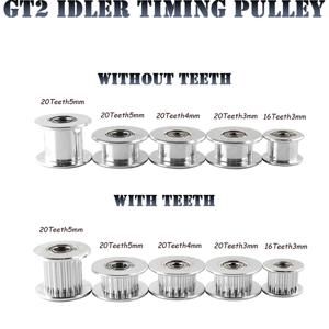 GT2 아이들러 타이밍 풀리 3D 프린터 부품 타이밍 벨트 6mm 10mm 용 베어링이있는 3mm 또는 5mm 보어가있는 16 치아 20 치아
