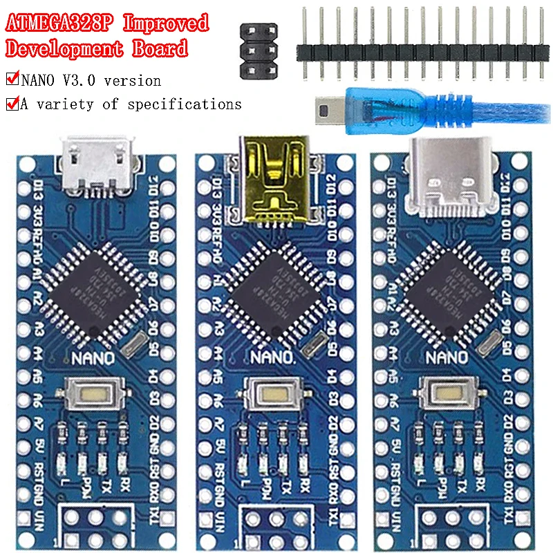Arduino CH340 USB 드라이버 16Mhz ATMEGA328P용 부트로더 호환 나노 컨트롤러가 포함된 미니/Type-C/마이크로 USB 나노 3.0