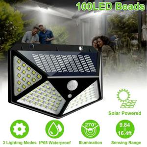 100 LED 벽 조명 야외 태양광 램프, PIR 모션 센서, 정원 장식용 태양광 가로등, 1 개