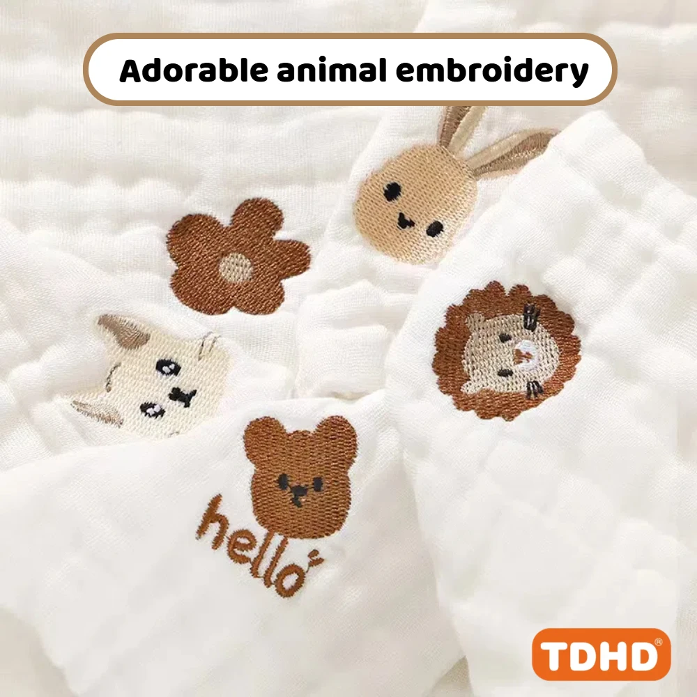 TDHD 귀여운 만화 자수 아기 수건: 부드러운 얼굴 수건, 신생아 수건, 필수 손수건 및 어린이용 턱받이
