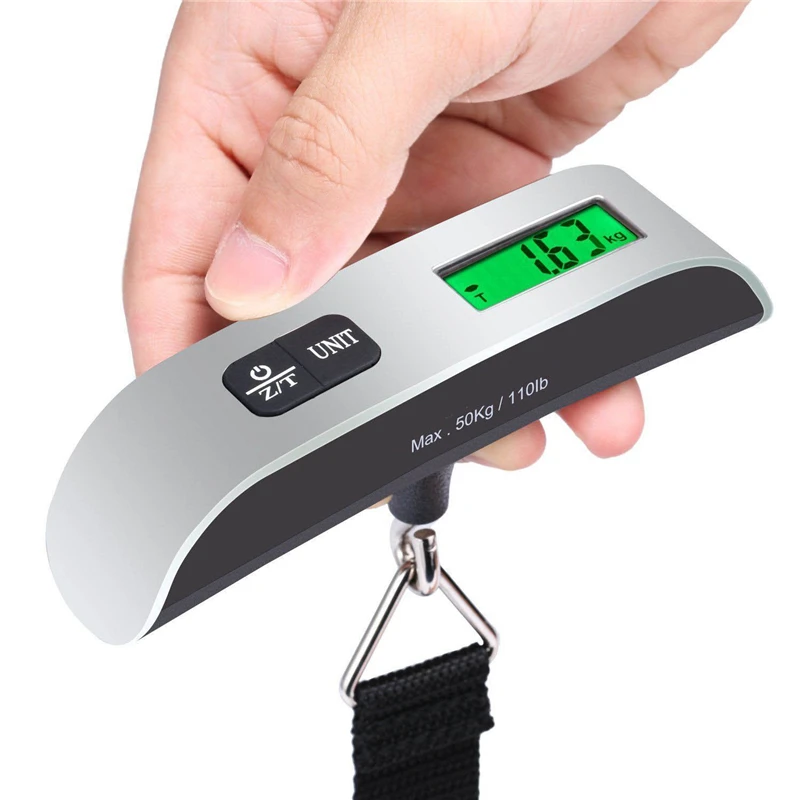 휴대용 규모 디지털 LCD 디스플레이 110lb/50kg 전자 수하물 교수형 가방 여행 무게 수하물 가방 무게 균형 도구