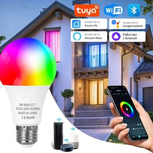 Tuya WiFi 스마트 전구 E27 9W 블루투스 RGB 110V 220V 스마트 라이트 디 밍이 가능한 LED 라이트 음성 제어 Alice Alexa Google 홈