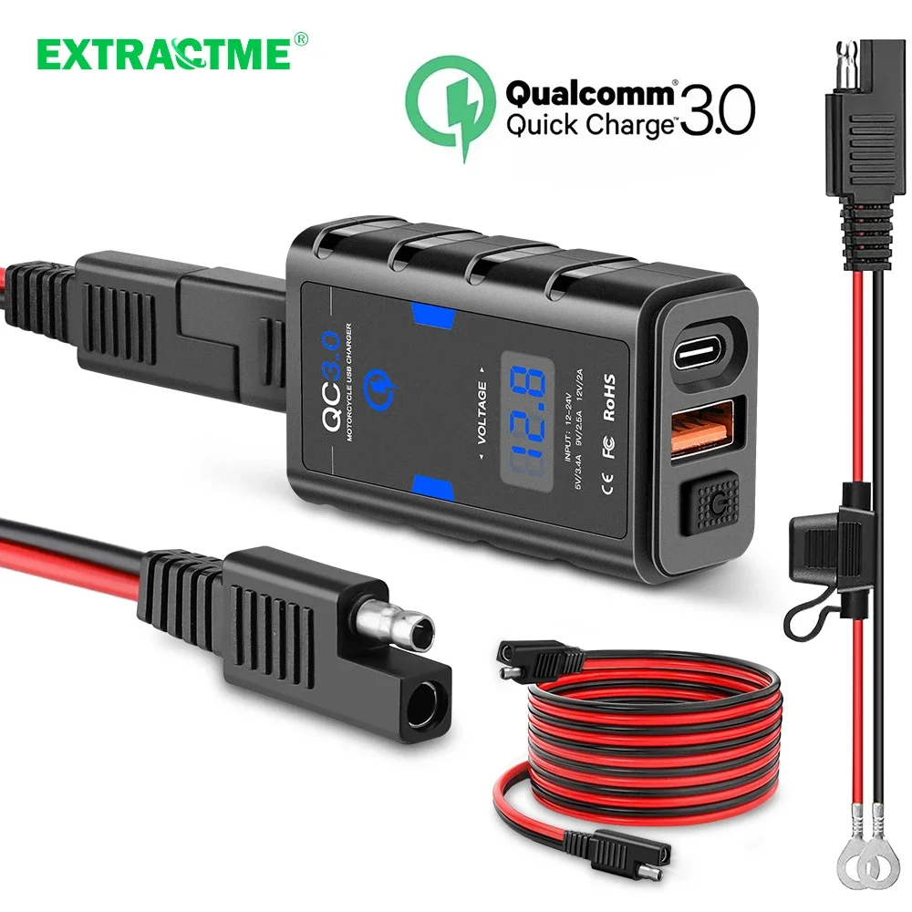 Extractme 6.8A QC3.0 오토바이 USB 충전기 방수 12V 전원 공급 장치 어댑터 스위치 전압계 소켓 모토 전화 충전기