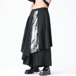 2024 한국 스타일 바지 새로운 남성 Pantalons 디자인 캐주얼 streetwear 남성 가짜 투피스 넓은 다리 긴 바지 남자 스커트 바지