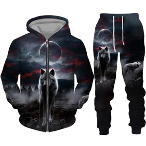 지퍼 까마귀 정장 동물 늑대 3D 인쇄 남자 운동복/바지 캐주얼 streetwear 긴 소매 특대 가을 겨울 새로운 뜨거운 판매