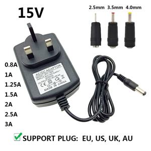AC 100V-240V 컨버터 DC 전원 어댑터, 15 V 전원 공급 장치, 15 V, 0.8A, 1A, 1.25A, 1.5A, 2A, 2.5A, 3A, 800mA, 1250mA, 영국 EU