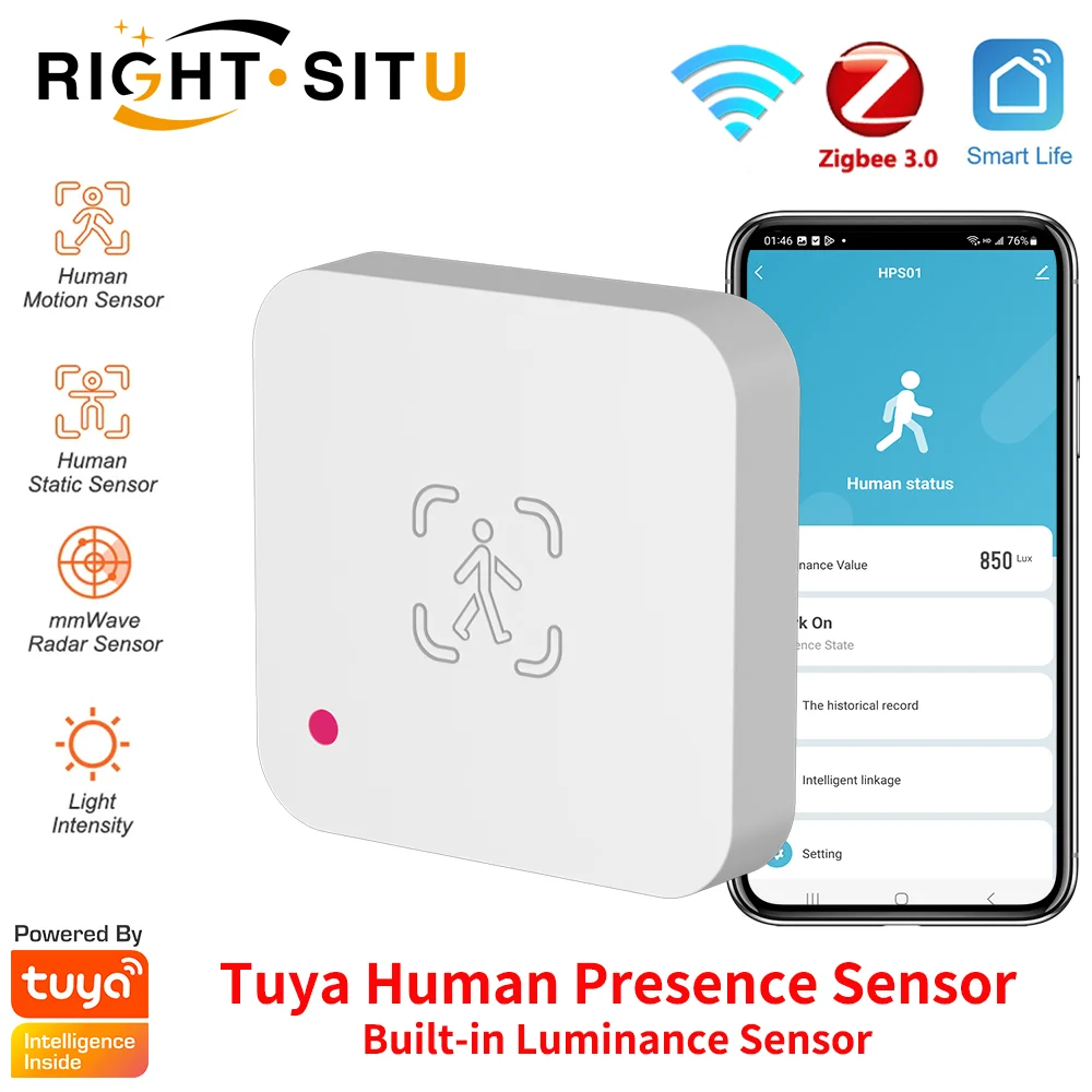 Tuya Zigbee WiFi 인간 존재 센서 스마트 홈용 휘도 센서가 있는 MmWave 레이더 감지기 스마트 라이프 PIR 센서 교체