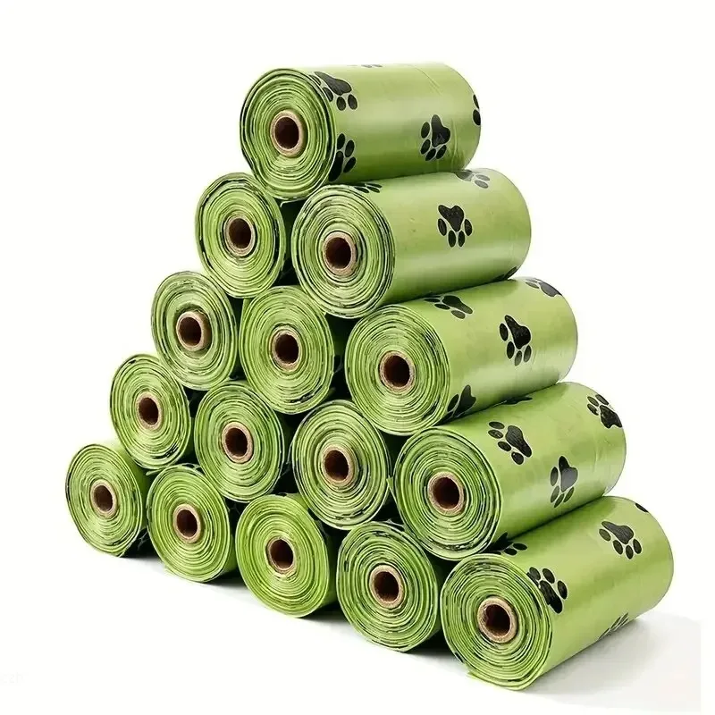8Rolls/16Rolls 두꺼운 개 똥 가방, 개 야외 산책을위한 누출 방지 애완 동물 폐기물 가방 무작위 패턴, 녹색
