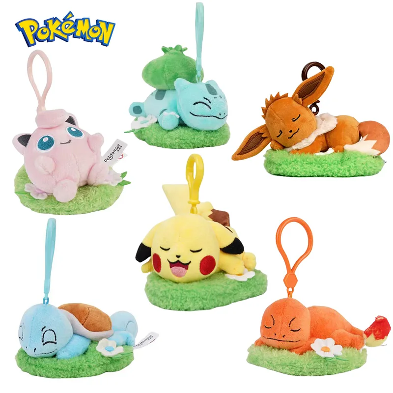 포켓몬 Snorlax 피카추 Eevee Jigglypuff Bulbasaur 키 체인 플러시 장난감 만화 & 귀여운 배낭 펜던트 어린이 선물