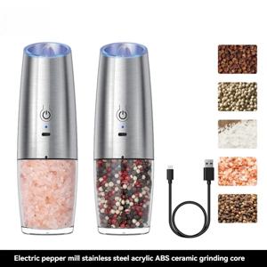 2PCElectric 후추 분쇄기 소금과 후추 분쇄기 USB 충전식 조절 거친 스파이스 밀 LED 라이트 주방 도구
