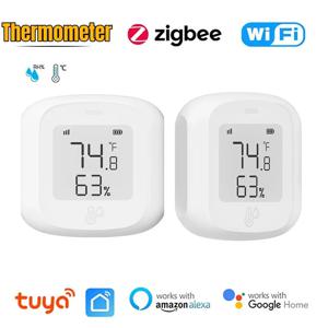 Tuya WiFi ZigBee 온도 습도 센서 스마트 홈 자동화 실내 온도계 LCD 디스플레이 Alexa Google Assistant Voice