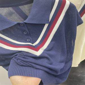 여름 아이스 실크 반팔 티셔츠 여성용 컬러 블록 폴로 셔츠 루즈핏 민소매 베이스 셔츠 얇은 모델 기타 소재