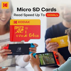 코닥 V30 U3 C10 마이크로 SD 카드, 카메라 및 휴대폰용, 플래시 메모리 카드, 읽기 속도 100 MB/s, 어댑터 포함, 32GB, 64GB, 128GB, 256GB